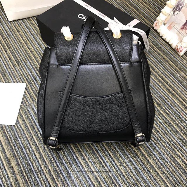 Chanel女包 A93748新款 細顆粒壓花小牛皮雙肩包 香奈兒後背包 Chanel黑色牛皮背包  djc2911